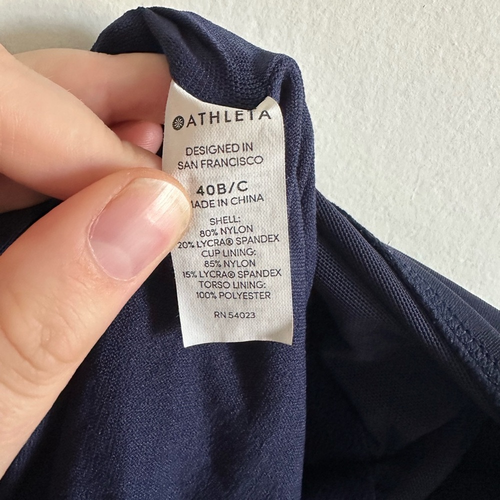 Athleta Navy Blue Wrap Halter Tie Slimming One Piece Swimsuit size 40 B/C EUC - Picture 11 of 12